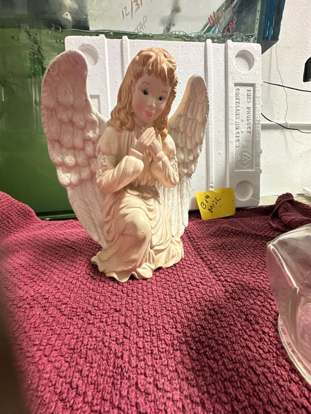 Ceramic Hand Painted Kneeling Praying Angel Figurine